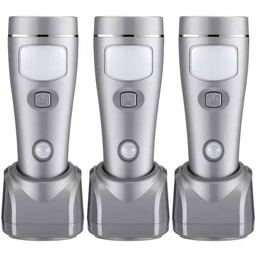 Enhon 3 Pack Rechargeable 4-in-1 LED Emergency Lights, Plug-in Flashlights with Motion Sensor Night Light, Auto-On Power Failure Light for Home, Hurricane, and Outage Supplies