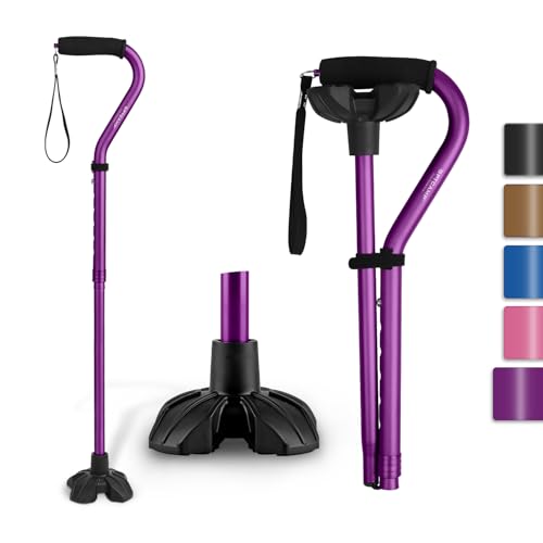 GPTCAMP G1 Walking Cane Quad Base Self-Standing 300 lbs - Purple