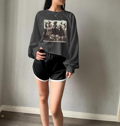 Nigbriz Women's Fall Halloween Thanksgiving Crop Sweatshirt (Large, Dark Grey)