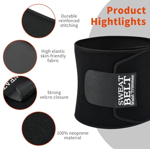 Waist Trainer for Men - Medium Black Sweat Band Belly Belt