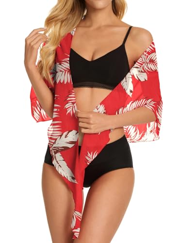 Chiffon Sarong Beach Coverup for Women - Leaf Red, Small