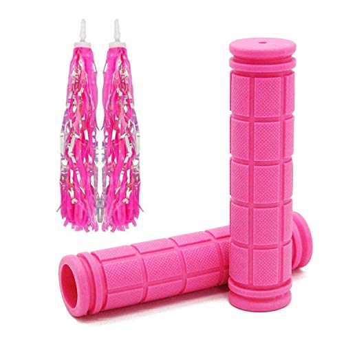 Bicycle Handlebar Grips with Pink Tassels for Kids