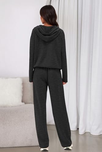 PRETTYGARDEN Large Grey Two Piece Hoodie Sweatsuit for Women