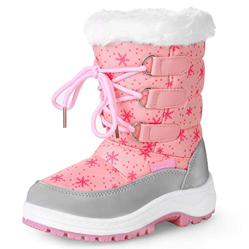 Apakowa Kids Girls Insulated Fur Winter Snow Boots Toddler Pink 10
