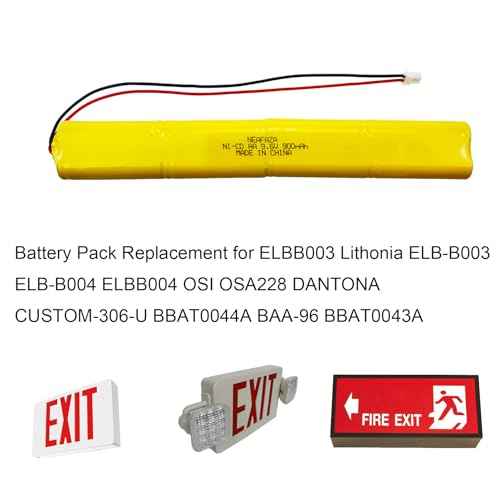 BBAT0043A Ni-Cd 9.6V 900mAh Emergency Light Lighting Fixture Battery Compatible with ELBB003 ELB-B003 ELB-B004 ELBB004 OSI OSA228 DANTONA CUSTOM-306-U BBAT0044A BAA-96 (2 Pack)