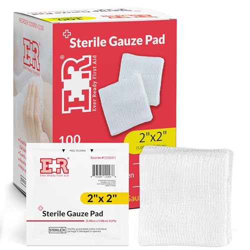 Sterile Gauze Pads 2x2 - 100% Cotton, Individually Wrapped - 100/Box