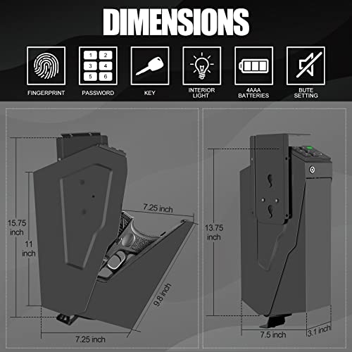 Biometric Handgun Safe - Upgraded Black, Hidden Mounting Design