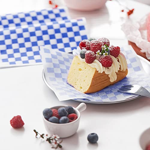 Waxed Deli Paper Sheets - 12x12 Inch, 100 Pcs, Checkered Blue