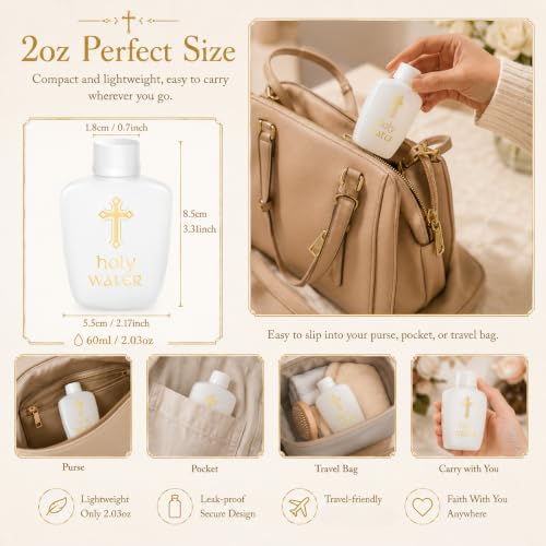 60 Pcs 2oz Holy Water Bottles Bulk Plastic Containers for Religious Use