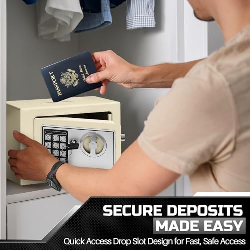 Flexzion Small Safe with Drop Slot - Electronic Drop Box for Money with Digital Combination Lock - Cash Safe for Cabinets, Home & Office Security (12"x8"x8"), White