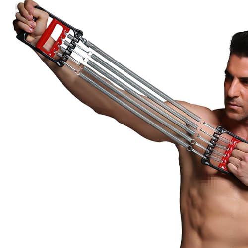 Chest Expander with 5 Springs – Adjustable Resistance Bar for Home Gym Training