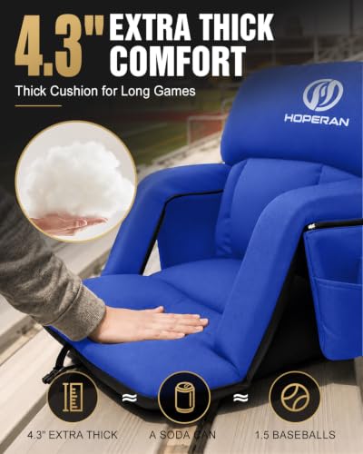 Heated Stadium Seats for Bleachers - 25" Extra Thick, 3 Heat Levels, Reclining, Blue 2PC