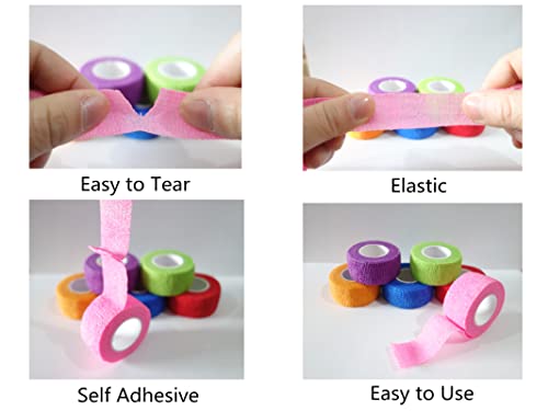 6 Pack Self-Adhesive Cohesive Bandage Wrap - 1 Inch x 5 Yards, Mixed Colors