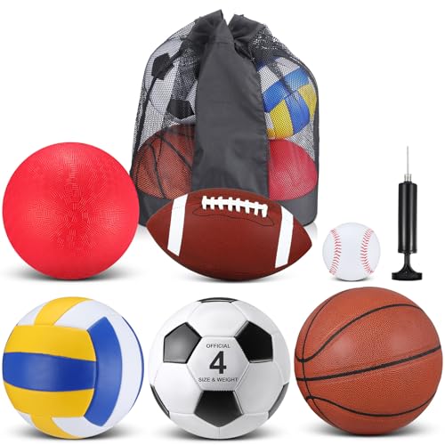 Brown Kids Multi-Sport Balls Set with Drawstring Mesh Bag - 8-in-1 Youth Sports Equipment