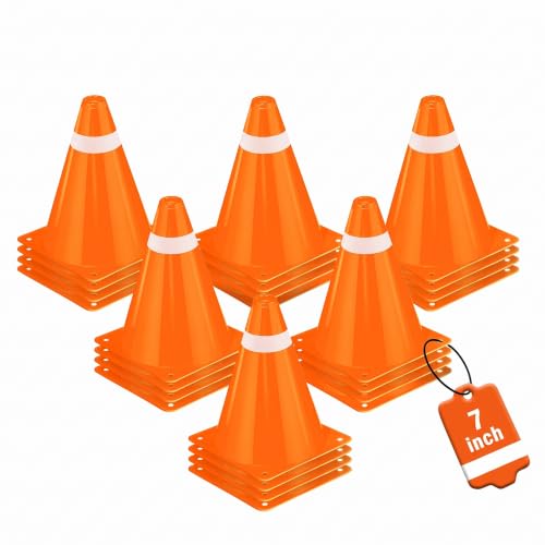 7 Inch Orange & White Traffic Cones - 12 Pack for Training & Events
