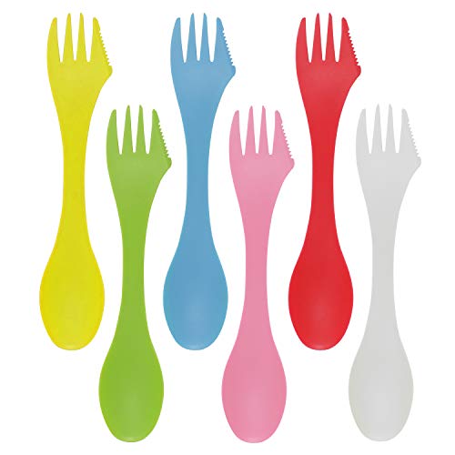6-Pack Colorful Tritan Sporks - 3 in 1 Spoon, Fork & Knife Set