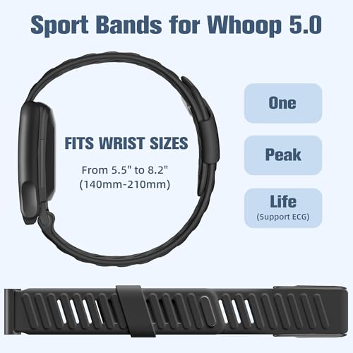 Whoop 5.0 Sport Band - Breathable Waterproof Silicone Strap - Black