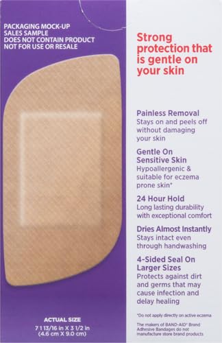 Band-Aid Sensitive Skin Adhesive Bandages Pack of 3 - Extra Large, Water-Resistant & Hypoallergenic