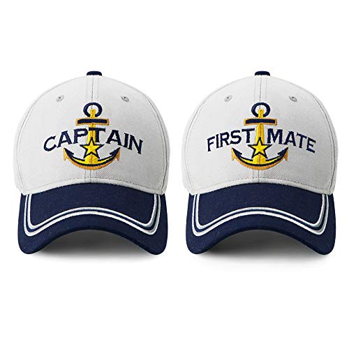 PopCrew Captain & First Mate Nautical Baseball Caps - One Size, Marine Sailor Hats