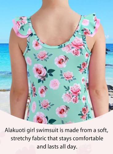 Girls One Piece Swimsuit - Quick Dry Ruffled Bathing Suit 3-4T Greenflower