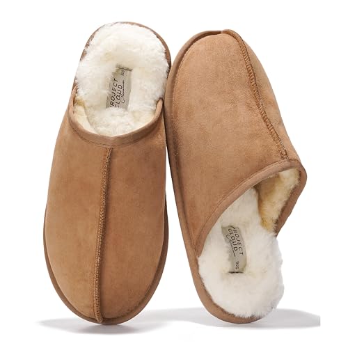 Project Cloud 100% Genuine Leather Shearling Mens Slippers – Chestnut Scuff (Size 8)