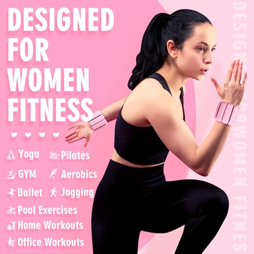 Pink Adjustable Wrist Weights Set 2lb for Women & Men - GALLIA