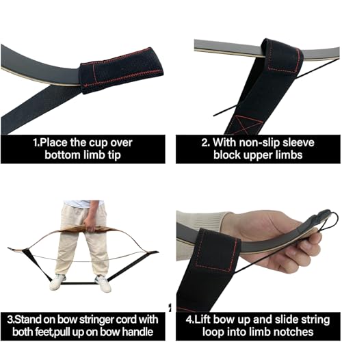Recurve Bow Stringer Tool - Durable Nylon & Leather - Black