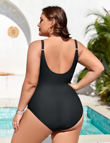 Plus Size tummy control one-piece swimsuit for women