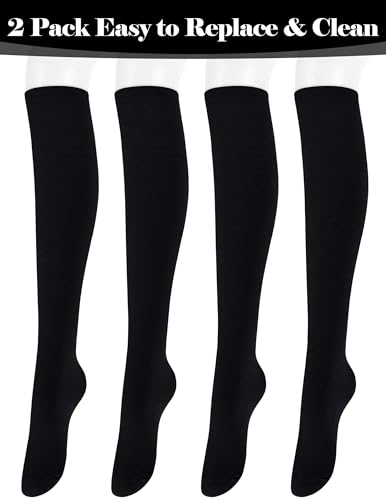 Knee High Socks for Women - Striped Cotton Tube Socks, 2 Pack Pure Black