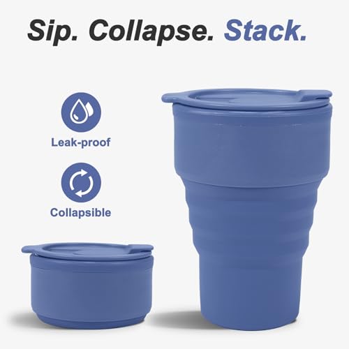 Collapsible Silicone Camping Cup 13oz - Leakproof Travel Mug, Blue