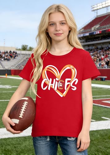Kids Football Game Day T-Shirt - Short Sleeve Tee Red - 9-10 Years