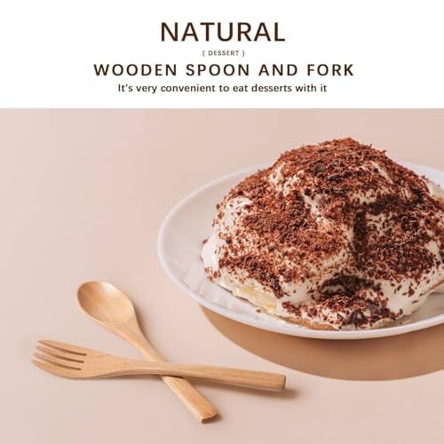 6.3-Inch Wooden Spoon and Fork Set - Sustainable Schima Wood Utensils - 1