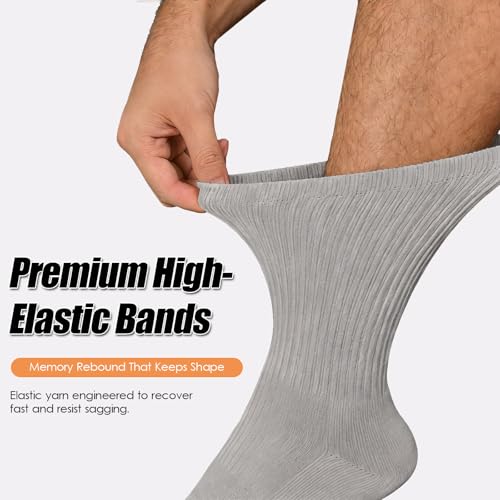 RienQuUne Men's Grey Cushioned Crew Socks 9-14 | Comfort Cotton Odor Control