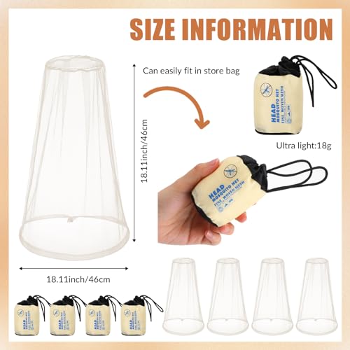 Mosquito Head Net - 4 Pack Mesh Face Cover for Outdoor Use - Beige