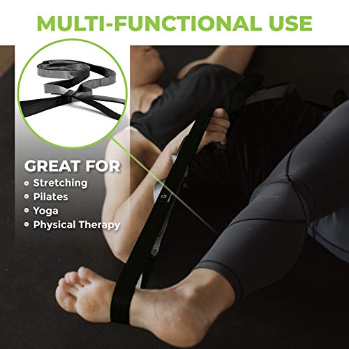 12-Loop Stretching Strap with Neoprene Handles - 8ft Physical Therapy - Black/Grey