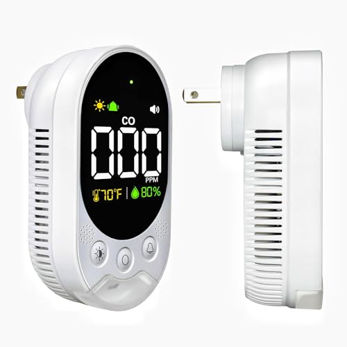 Portable Carbon Monoxide Detector Plug,Upgraded Version Configure Emergency Lighting CO Alarm,Accurate Detection of CO Concentration Graded Warning, While Monitoring Temperature Humidity