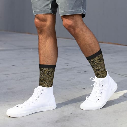 YHTJSZP One Size Gold Paisley Slouchy Crew Socks for Men Women, Athletic Long Tube Socks for Soccer Running Hiking Yoga Softball