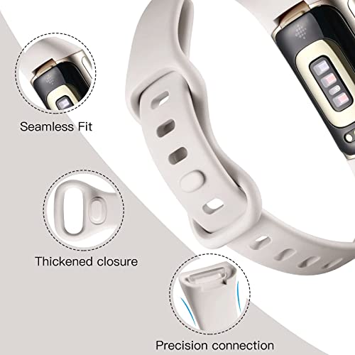 Maledan 3 Pack Waterproof Sport Replacement Wristbands for Fitbit Charge 5/6 - Black, Gray, White