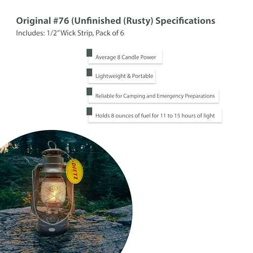 Light of Mine - Dietz #76 Original Unfinished Oil Lantern Including 100% Cotton 1/2" Replacement Wick Strips with Genuine Red Stitch (Unfinished)
