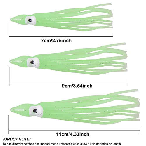 AGOOL 2.75inch Luminous Saltwater Squid Skirts 25pcs Soft Trolling Lures for Saltwater & Freshwater Fishing