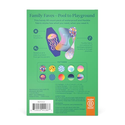 80 Count Family Pack of Flexible Waterproof Bandages - Assorted Sizes & Patterns