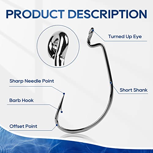 EWG Offset Worm Fishing Hooks 2/0 - 30pcs for Bass Fishing