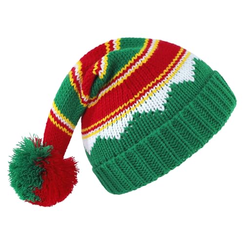 Christmas Beanie Hat for Adults - Santa Hat with Green Stripe
