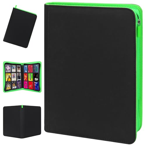 FootJKYX Black Fluorescent Green Light Trading Card Storage Album 9-Pocket, 360 Card Capacity