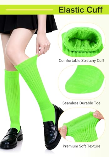 Neon Slouch Socks for Women - 80s 90s Style Knee High Scrunch Socks - Green