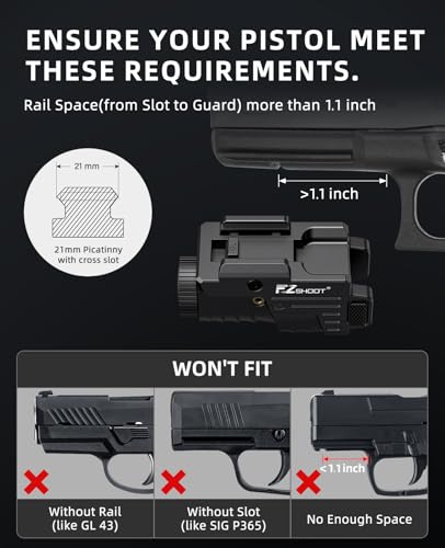 800 Lumens Rechargeable Pistol Light Laser Combo with Strobe Mode