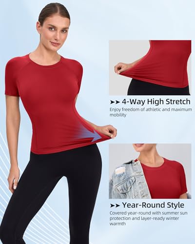 Women's Short Sleeve Compression Workout Shirt - Red, X-Large