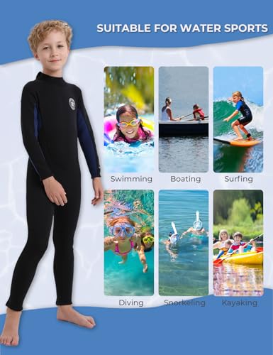 Lemorecn Kids 3mm Full Wetsuit + 2mm Shorty Wetsuit, Black+Navy, 12