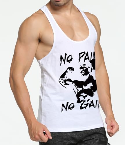 Men's Muscle Tank Top Workout Shirt - Y Back, Large, White