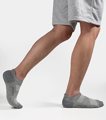 KEECOW No Show Ankle Cushioned Socks for Men & Women - Large Grey 6 Pairs